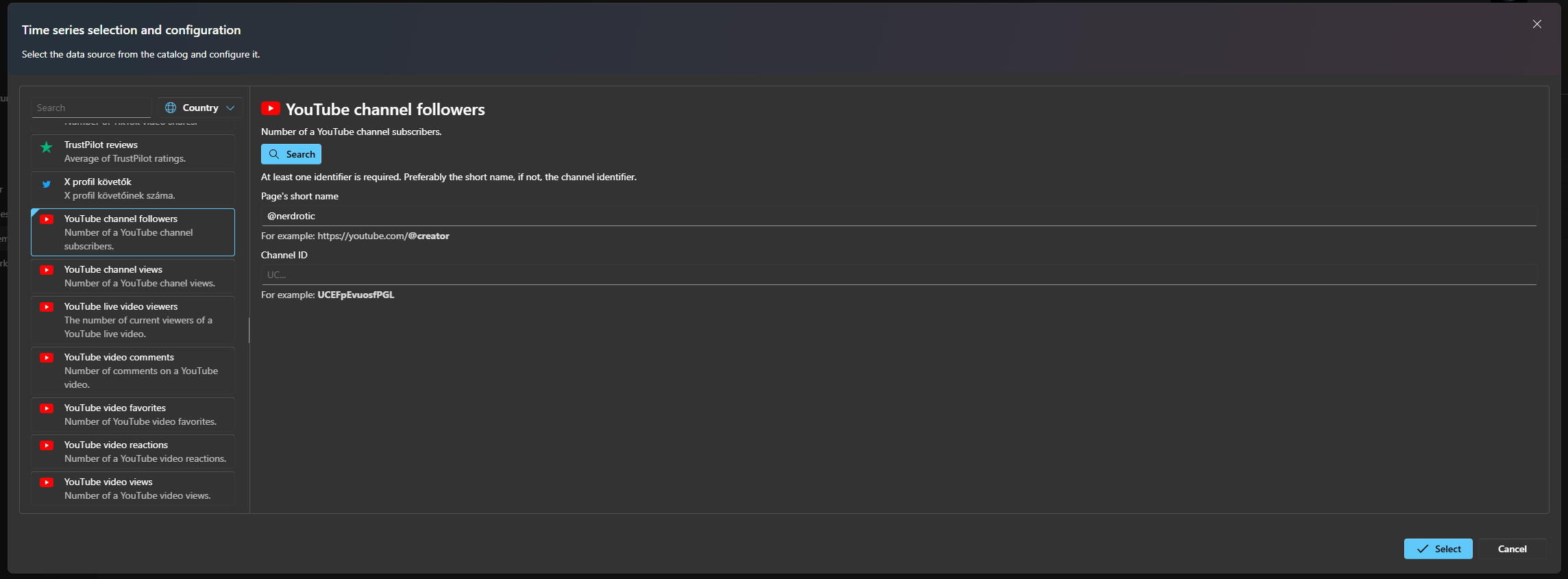 Time series configuration